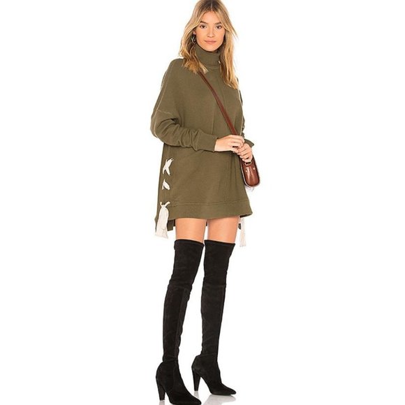Free People So Plush Lace Up Pullover in Olive Gre - Picture 1 of 8